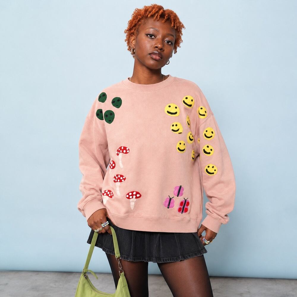 Coney Island Picnic Doodle Friends Puff Print Sweatshirt Large Kidcore Indie